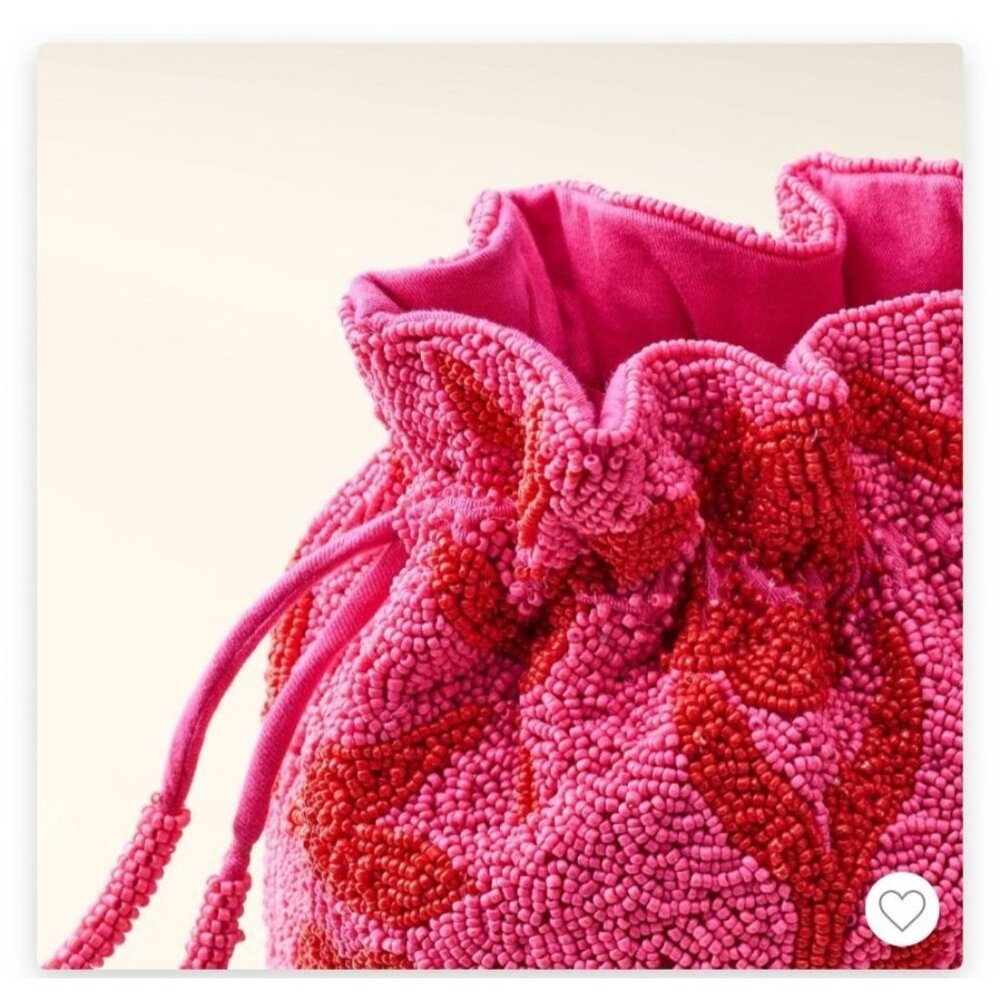 Kate Spade x Target Beaded Classic Rose Pink and Red Drawstring Bucket Bag - Picture 3 of 9